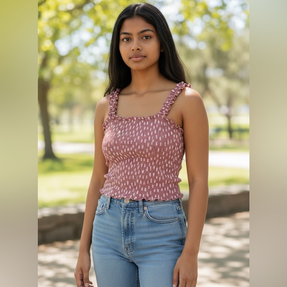 Abercrombie & Fitch Crop Top Womens Size Small Pink/White Polka Dot Smocked Tank